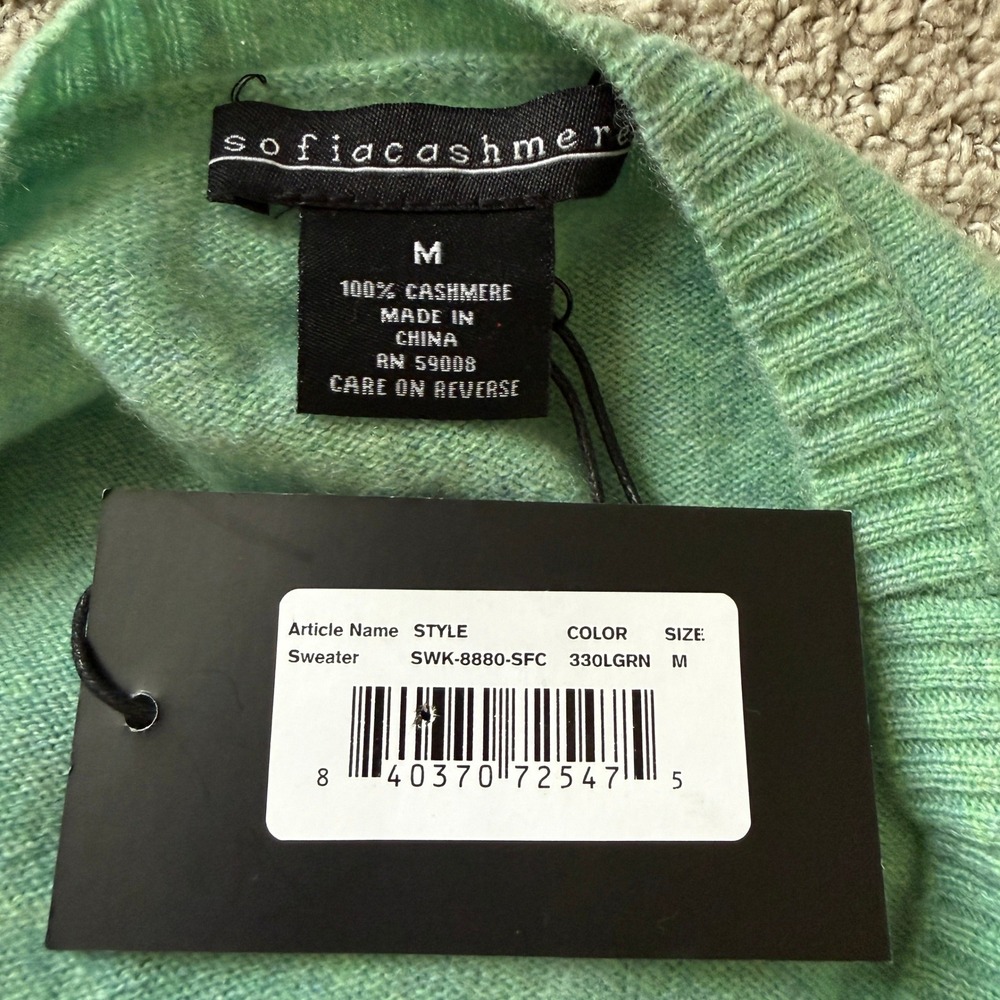 NWT Sofia Cashmere‎ Womens Seafoam Green 100% Cashmere Crewneck Sweater Medium - Picture 6 of 7
